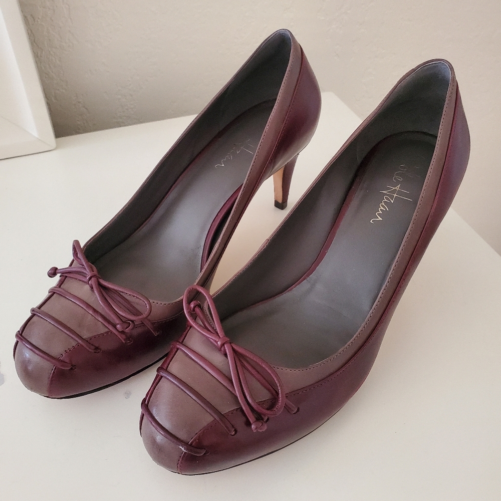 Elegant Cole Haan Burgundy Heels with Bow Detail
